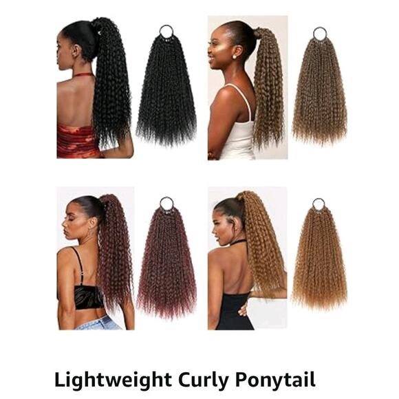Chocolate Brown Curly Ponytail 20" Synthetic Ponytails Fluffy Pony Tail - Picture 4 of 4